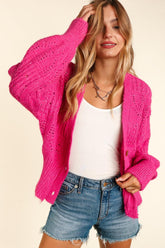 Haptics Women's Full Size Button Down Cropped Long Sleeve Cardigan - Chic & Versatile